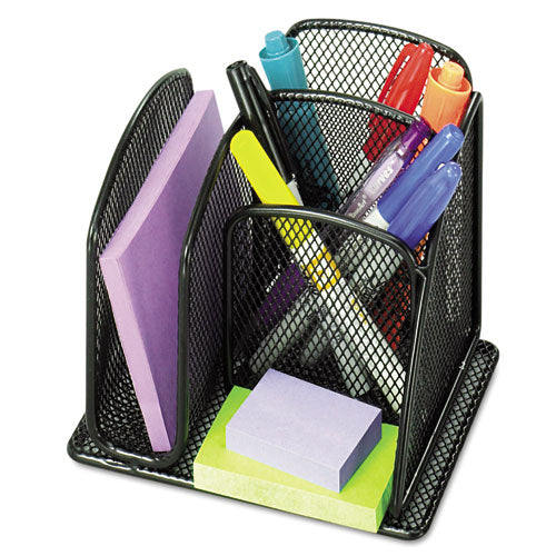 Onyx Mesh Mini Organizer, 3 Compartments, Steel, 6 x 5.25 x 5.25, Black-(SAF3250BL)