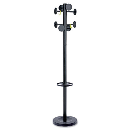 Stan3 Steel Coat Rack, Stand Alone Rack, Eight Knobs, 15w x 15d x 69.3h, Black-(ABAPMSTAN3N)