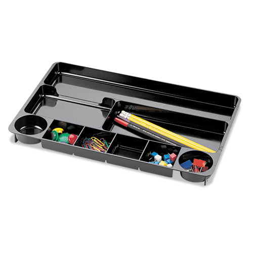 Recycled Plastic Desk Drawer Organizer, Nine Compartments, 14 x 9 x 1.13, Black-(OIC26032)