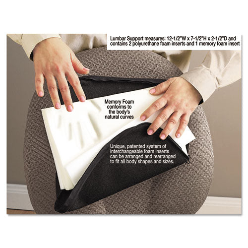 The ComfortMakers Deluxe Lumbar Support Cushion, Memory Foam, 12.5 x 2.5 x 7.5, Black-(MAS92061)