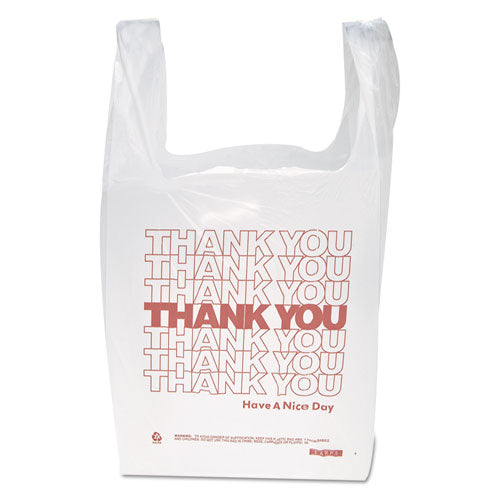 "Thank You" Handled T-Shirt Bag, 0.167 bbl, 12.5 microns, 11.5" x 21", White, 900/Carton-(IBSTHW1VAL)