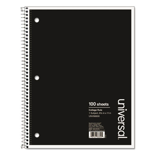 Wirebound Notebook, 1-Subject, Medium/College Rule, Black Cover, (100) 11 x 8.5 Sheets-(UNV66600)