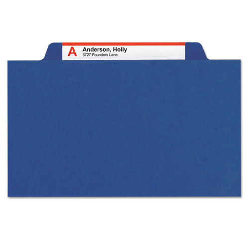 Six-Section Pressboard Top Tab Classification Folders, Six SafeSHIELD Fasteners, 2 Dividers, Letter Size, Dark Blue, 10/Box-(SMD14032)