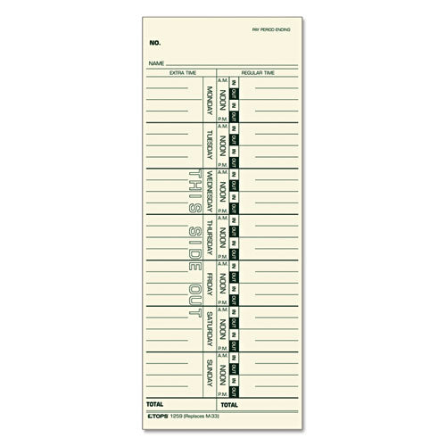 Time Clock Cards, Replacement for 10-800292/M-33, One Side, 3.5 x 9, 100/Pack-(TOP12593)