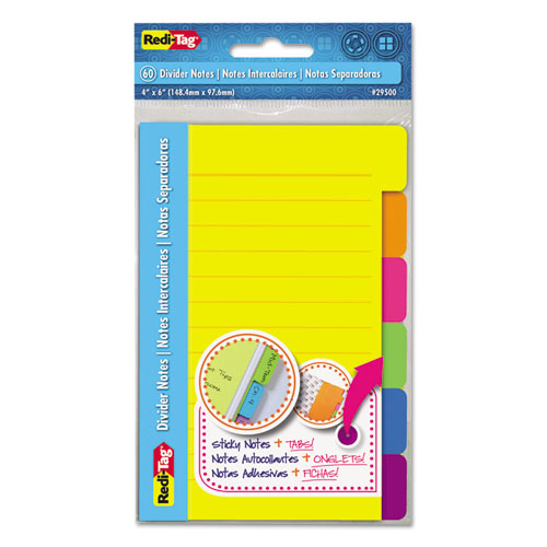 Index Sticky Notes, 6-Tab Sets, Note Ruled, 4" x 6", Assorted Colors, 60 Sheets/Set, 2 Sets/Pack-(RTG29500)