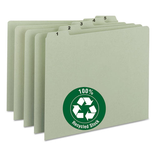 100% Recycled Daily Top Tab File Guide Set, 1/5-Cut Top Tab, 1 to 31, 8.5 x 11, Green, 31/Set-(SMD50369)