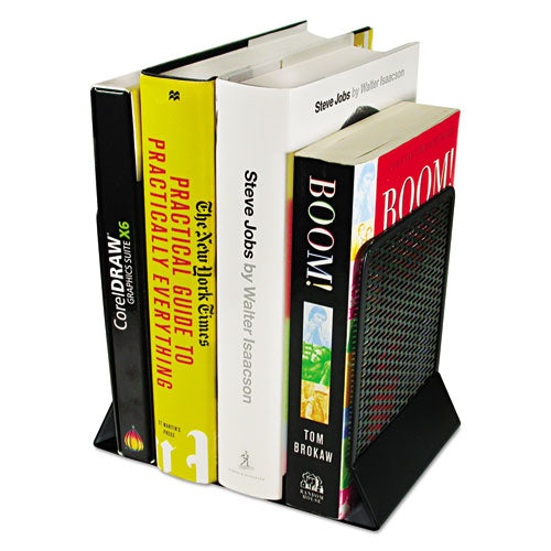 Urban Collection Punched Metal Bookends, Nonskid, 5.5 x 6.5 x 6.5, Perforated Steel, Black, 1 Pair-(AOPART20008)