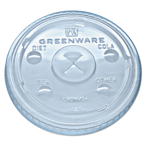 Greenware Cold Drink Lids, Fits 16 oz, 18 oz, 24 oz Cups, X-Slot, Clear, 1,000/Carton-(FABLGC1624)