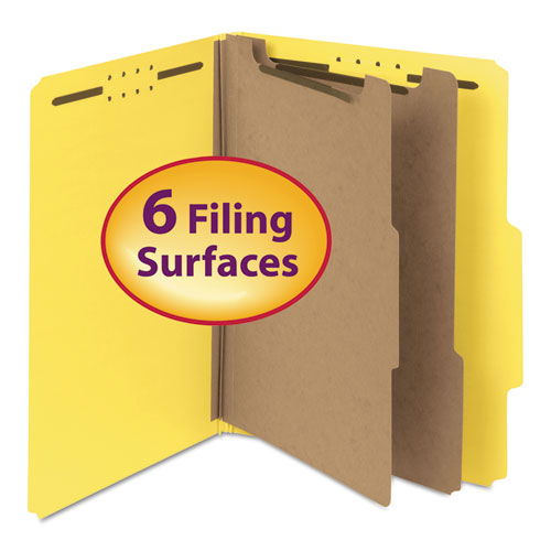 Recycled Pressboard Classification Folders, 2" Expansion, 2 Dividers, 6 Fasteners, Letter Size, Yellow Exterior, 10/Box-(SMD14064)