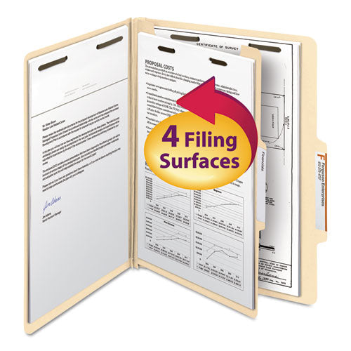 Four-Section Top Tab Classification Folders, 2" Expansion, 1 Divider, 4 Fasteners, Letter Size, Manila, 10/Box-(SMD13700)