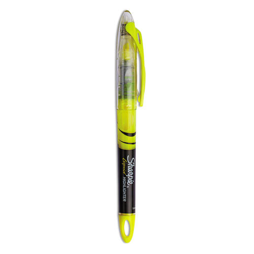 Liquid Pen Style Highlighters, Fluorescent Yellow Ink, Chisel Tip, Yellow/Black/Clear Barrel, Dozen-(SAN1754463)