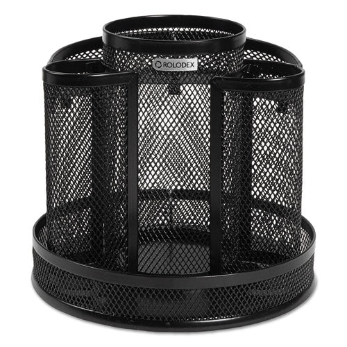 Wire Mesh Spinning Desk Sorter, 8 Compartments, Steel Mesh, 6.5" Diameter x 6.5"h, Black-(ROL1773083)