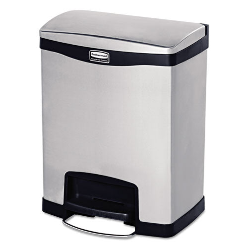Slim Jim Stainless Steel Step-On Container with Dual Liner, Front Step Style, 8 gal, Stainless Steel, Black-(RCP1901987)