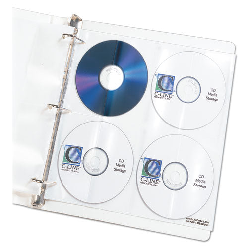 Deluxe CD Ring Binder Storage Pages, Standard, 8 Disc Capacity, Clear/White, 5/Pack-(CLI61948)