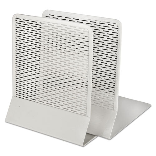 Urban Collection Punched Metal Bookends, Nonskid, 5.5 x 6.5 x 6.5, Perforated Steel, White, 1 Pair-(AOPART20008WH)