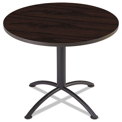 iLand Table, Cafe-Height, Round Top, Contoured Edges, 36" Diameter x 29h, Mahogany/Black-(ICE69718)