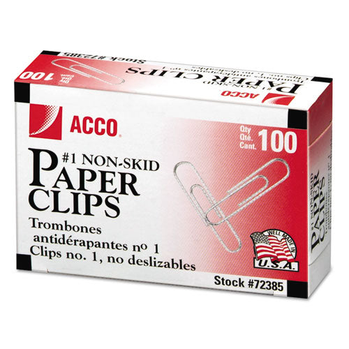 Paper Clips, #1, Nonskid, Silver, 100 Clips/Box, 10 Boxes/Pack-(ACC72385)