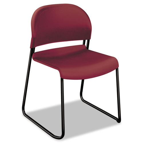 GuestStacker High Density Chairs, Supports 300 lb, 17.5" Seat Height, Mulberry Seat, Mulberry Back, Black Base, 4/Carton-(HON4031MBT)