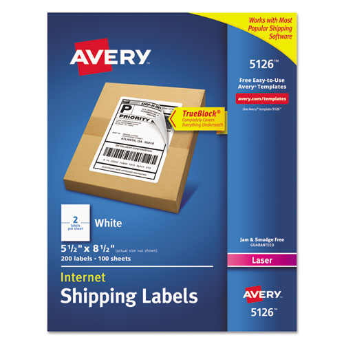 Shipping Labels w/ TrueBlock Technology, Laser Printers, 5.5 x 8.5, White, 2/Sheet, 100 Sheets/Box-(AVE5126)