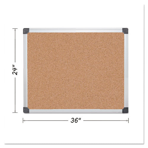 Value Cork Bulletin Board with Aluminum Frame, 24 x 36, Natural Surface, Silver Aluminum Frame-(BVCCA031170)