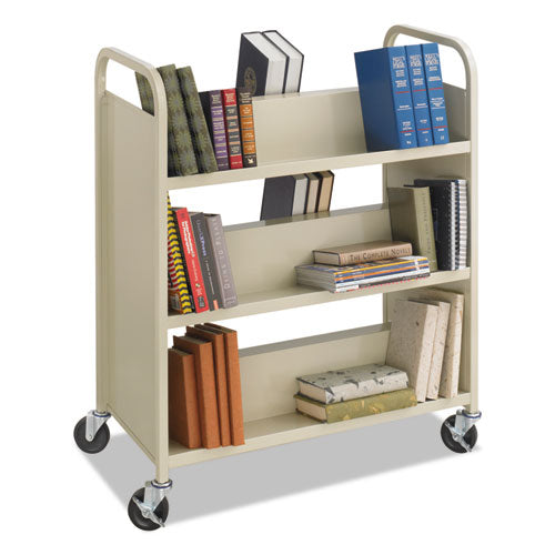Steel Double-Sided Book Cart, Metal, 6 Shelves, 300 lb Capacity, 36" x 18.5" x 43.5", Sand-(SAF5357SA)