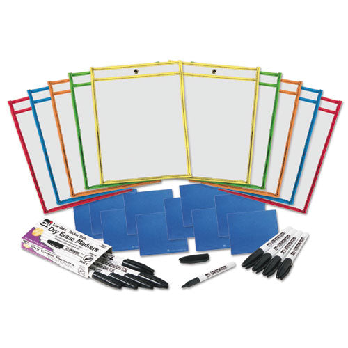 Dry Erase Pocket Class Pack, 10.5 x 1.5, Assorted Primary Colors, 10/Pack-(LEO29130)