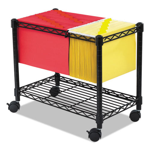 Wire Mobile File, Metal, 1 Shelf, 2 Bins, 14" x 24" x 20.5", Black-(SAF5201BL)