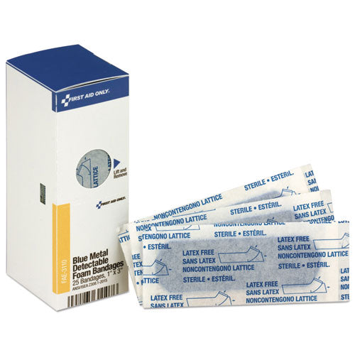 Metal Detectable Adhesive Bandages, Foam, Blue, 1 x 3, 25/Box-(FAOFAE3110)