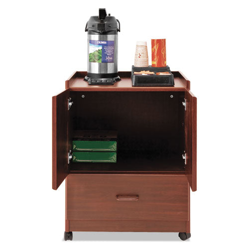 Mobile Deluxe Coffee Bar, Engineered Wood, 2 Shelves, 1 Drawer, 23" x 19" x 30.75", Cherry-(VRTVF96033)