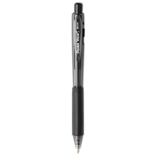 WOW! Ballpoint Pen, Retractable, Medium 1 mm, Black Ink, Black Barrel, Dozen-(PENBK440A)