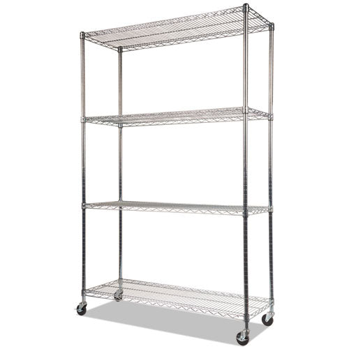 NSF Certified 4-Shelf Wire Shelving Kit with Casters, 48w x 18d x 72h, Silver-(ALESW604818SR)