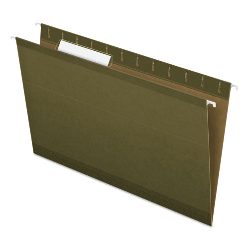 Reinforced Hanging File Folders with Printable Tab Inserts, Legal Size, 1/3-Cut Tabs, Standard Green, 25/Box-(PFX415313)