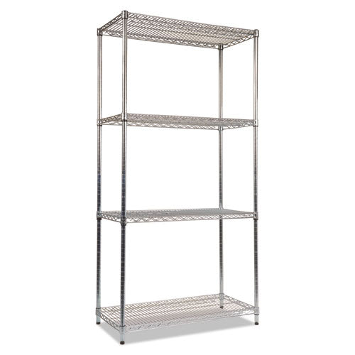 NSF Certified Industrial Four-Shelf Wire Shelving Kit, 36w x 18d x 72h, Silver-(ALESW503618SR)