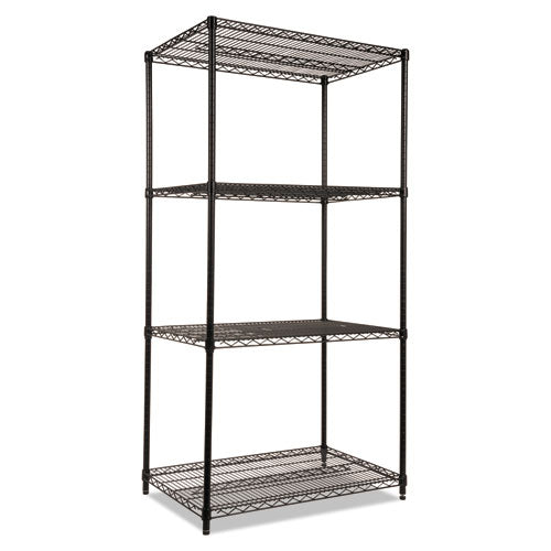 NSF Certified Industrial Four-Shelf Wire Shelving Kit, 36w x 24d x 72h, Black-(ALESW503624BL)