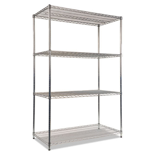 NSF Certified Industrial Four-Shelf Wire Shelving Kit, 48w x 24d x 72h, Silver-(ALESW504824SR)