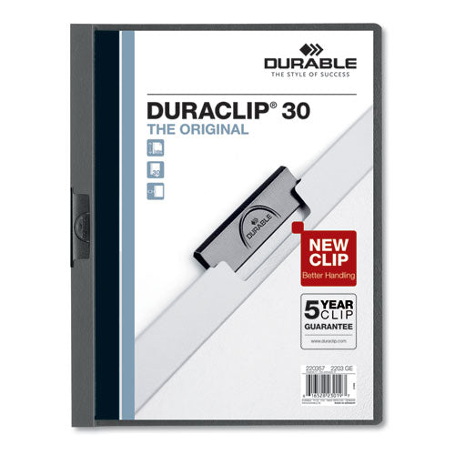 DuraClip Report Cover, Clip Fastener, 8.5 x 11, Clear/Graphite, 25/Box-(DBL220357)