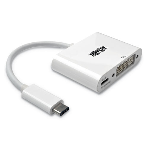 USB 3.1 Gen 1 USB-C to DVI Adapter, USB-C PD Charging Port, 3", White-(TRPU44406NDC)