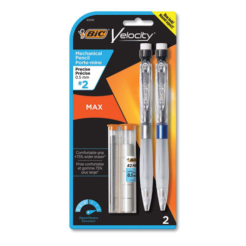 Velocity Max Pencil, 0.5 mm, HB (#2), Black Lead, Gray Barrel, 2/Pack-(BICMPMX5P21)