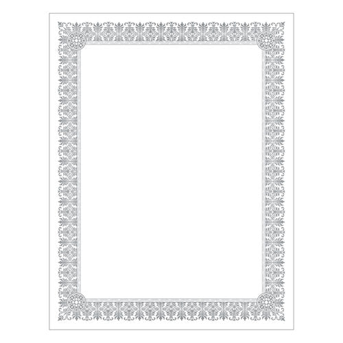 Premium Certificates, 8.5 x 11, White/Silver with Fleur Silver Foil Border,15/Pack-(SOUCTP1W)