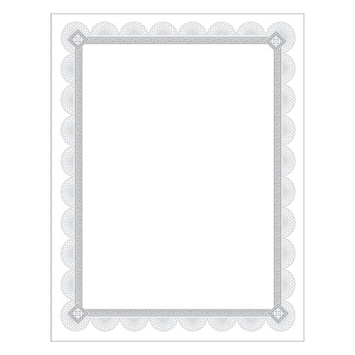 Premium Certificates, 8.5 x 11, White/Silver with Spiro Silver Foil Border,15/Pack-(SOUCTP2W)