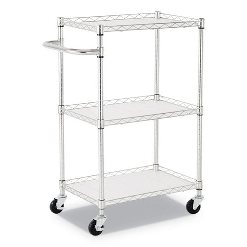 Three-Shelf Wire Cart with Liners, Metal, 3 Shelves, 450 lb Capacity, 24" x 16" x 39", Silver-(ALESW322416SR)