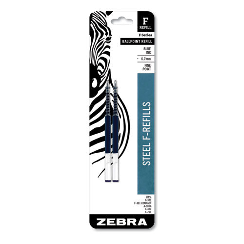 F-Refill for Zebra F-Series Ballpoint Pens, Fine Conical Tip, Blue Ink, 2/Pack-(ZEB85522)