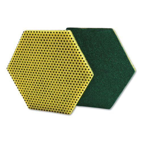 Dual Purpose Scour Pad, 5 x 5, Green/Yellow, 15/Carton-(MMM96HEX)