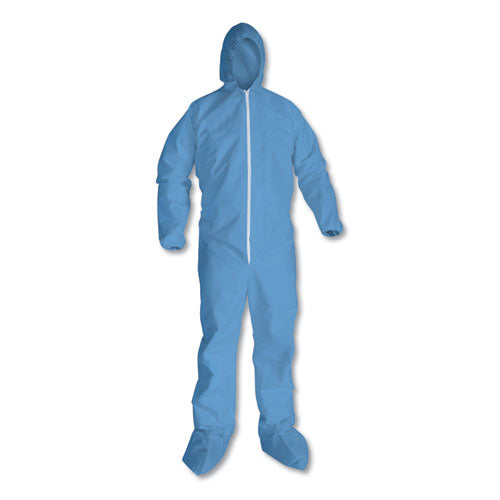 A65 Zipper Front Hood and Boot Flame-Resistant Coveralls, Elastic Wrist and Ankles, X-Large, Blue, 25/Carton-(KCC45354)