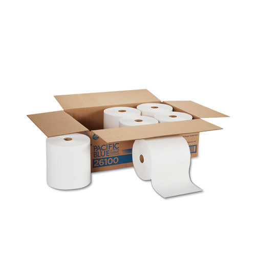 Pacific Blue Basic Nonperf Paper Towels, 1-Ply, 7.78 x 1,000 ft, White, 6 Rolls/Carton-(GPC26100)