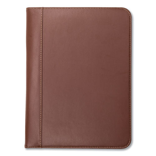 Contrast Stitch Leather Padfolio, 8 1/2 x 11, Leather, Tan-(SAM71716)