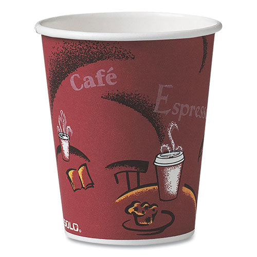 Paper Hot Drink Cups in Bistro Design, 10 oz, Maroon, 1,000/Carton-(SCC370SI)