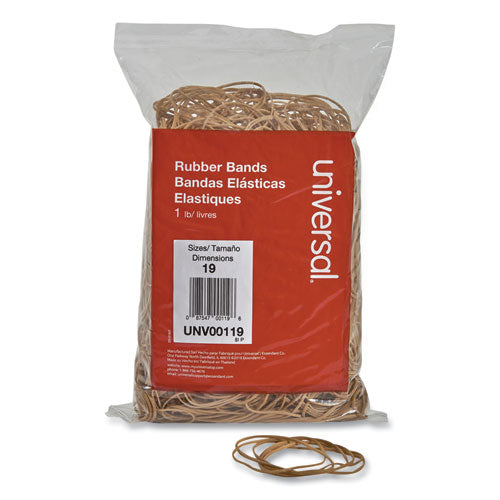 Rubber Bands, Size 19, 0.04" Gauge, Beige, 1 lb Bag, 1,240/Pack-(UNV00119)