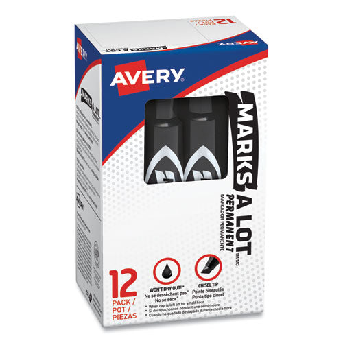 MARKS A LOT Regular Desk-Style Permanent Marker, Broad Chisel Tip, Black, Dozen (7888)-(AVE07888)