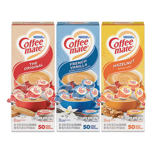Liquid Coffee Creamer, French Vanilla/Hazelnut/Original, 0.38 oz Mini Cups, 150 Cups/Carton-(NES46193CT)